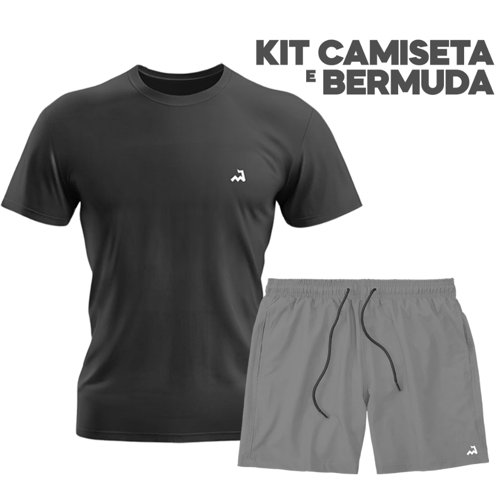 Kit Camiseta Dryfit e Shorts Tactel Masculino Bermuda de Academia Treino Corrida Para Esportes Praia