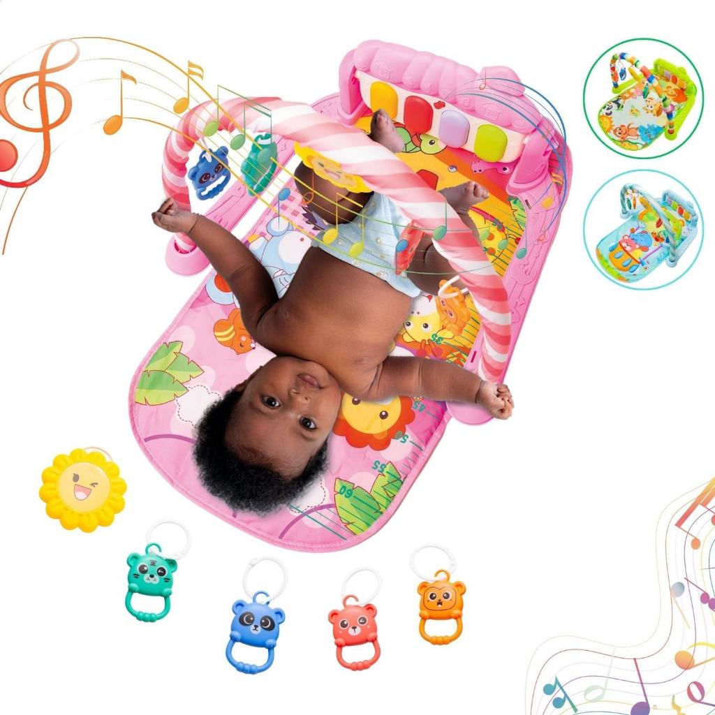 Tapete de Atividades Musical com Piano Interativo Ginásio com Som e Luzes Cores Rosa e Verde