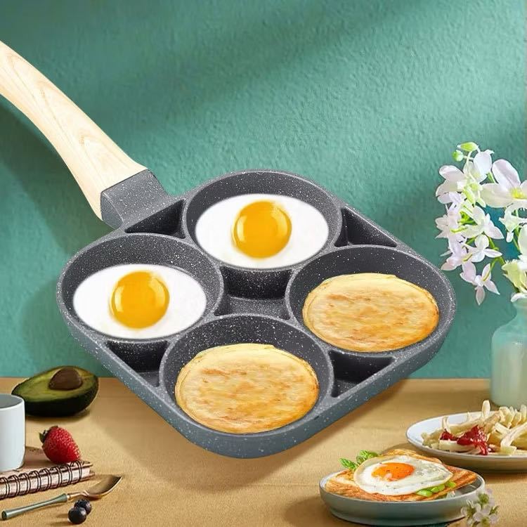 Frigideira Multifuncional Antiaderente 4em1 E 3em1 / 7 OU 4 Furos Ovos Hambúrguer Omelete Com Alça De Madeira