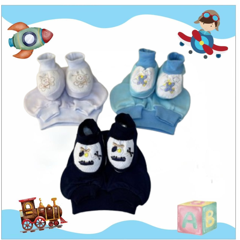 Kit Pantufa bordada, Touca e Luvas, Para Bebê Temos 2 Opções Kit 3 e 9 Peças Malha Hipoalergênico 100% algodão.