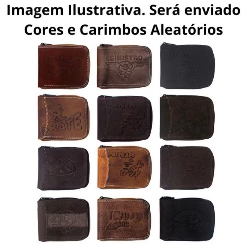 Carteiras Masculinas Com Ziper De Couro Cores Aleatórias
