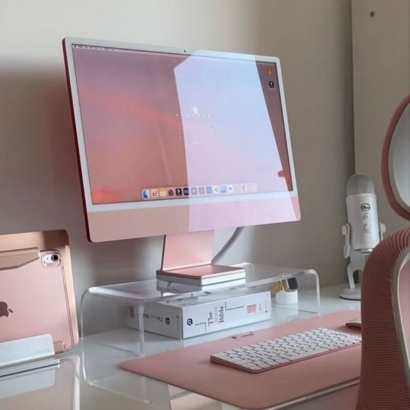 Suporte base monitor acrílico mesa organização decoração setup home office Pc game