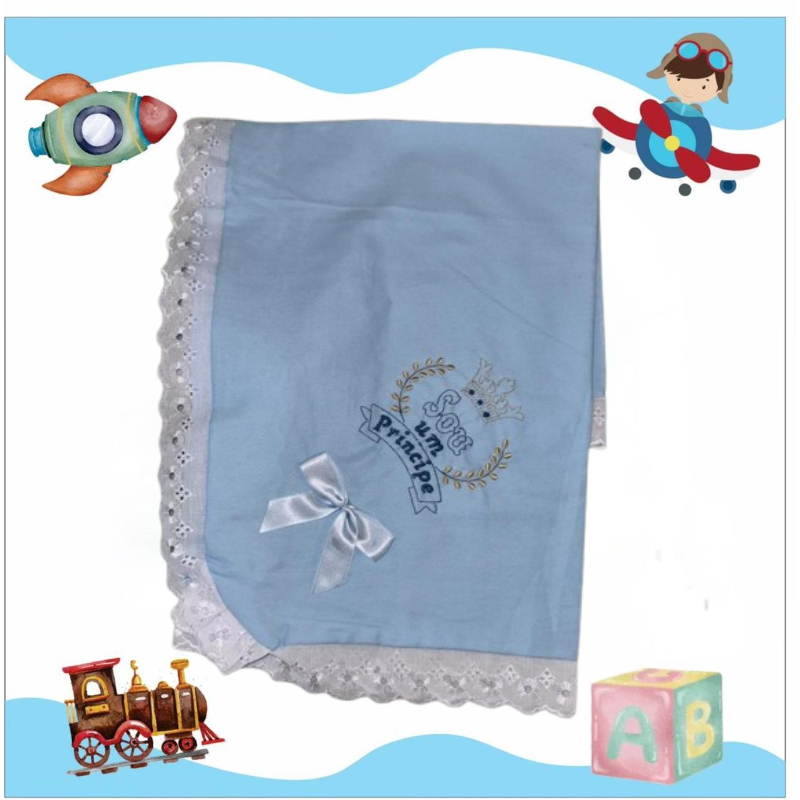 Manta de Bebê Bordada 70x70 tecido hipoalergênico 100% algodão.