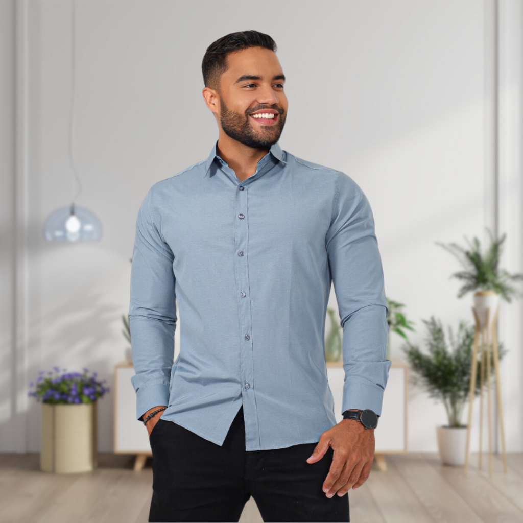 Camisa social manga longa masculina slim fit não amassa lisa sem bolso