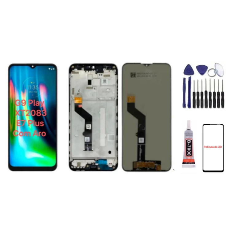 Frontal Tela Touch Display Completa Moto G9 Play Xt2083 E7 plus Sem Aro E Com aro A Pronta Entrega