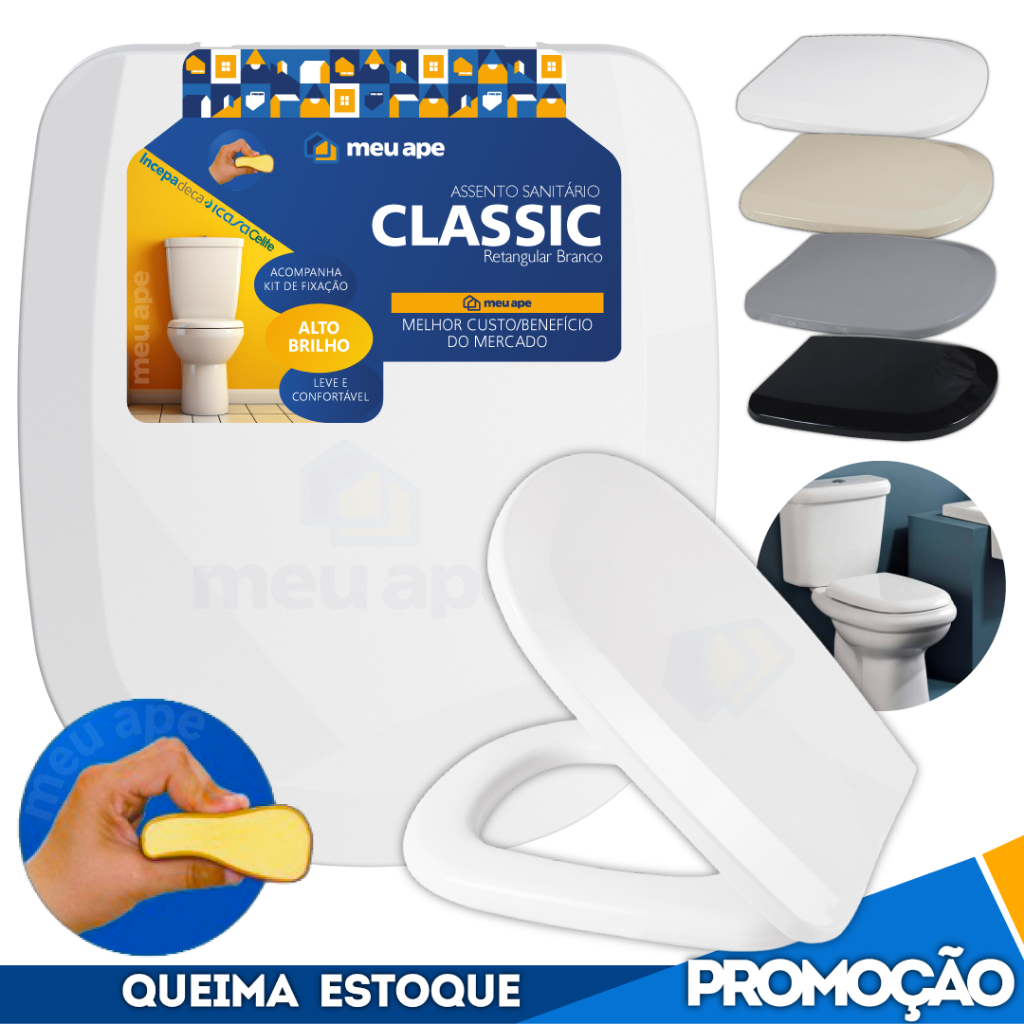 Assento Sanitário Tampa Vaso Almofadado Classic Quadrado Retangular Hervy Deca Celite Fiori Icasa