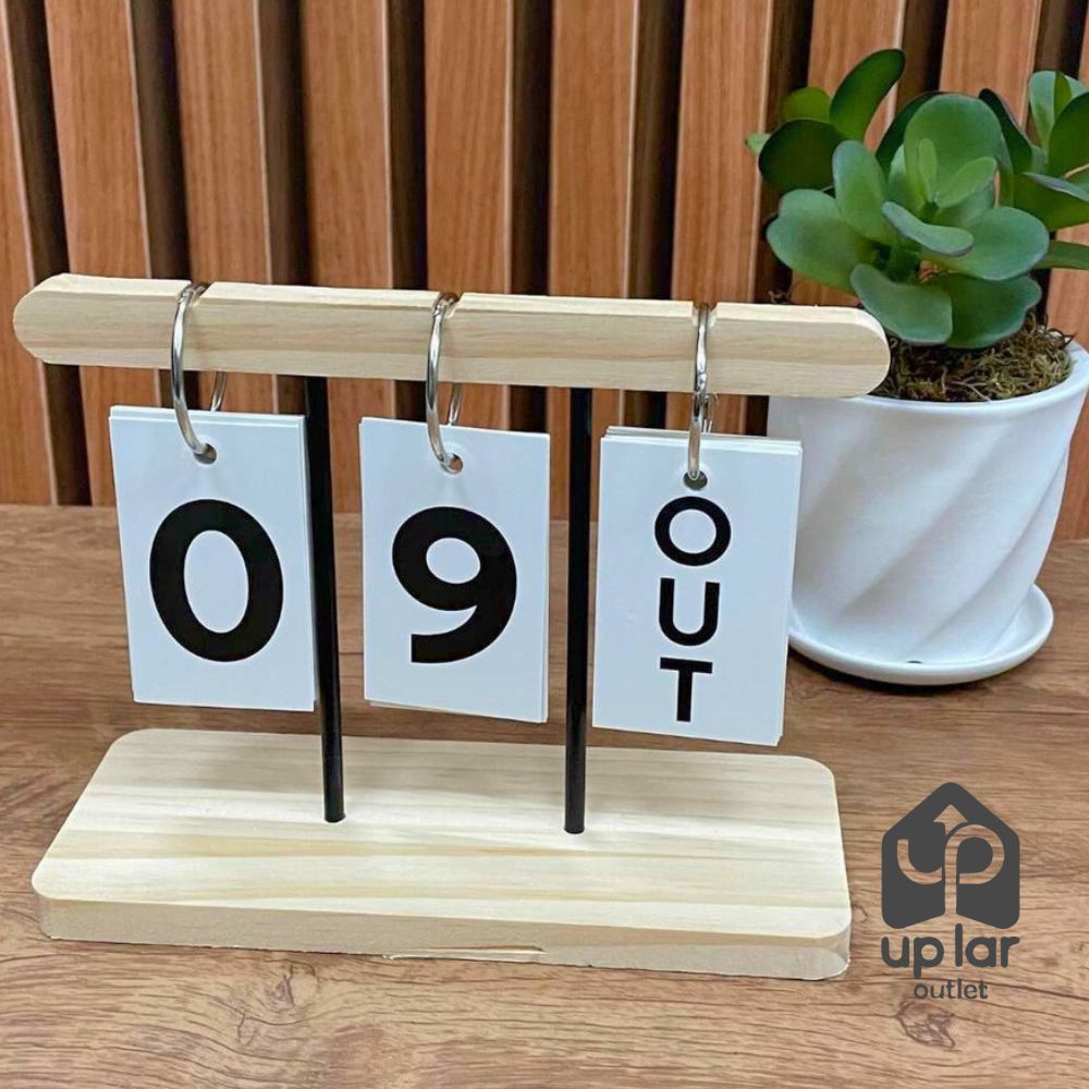 Calendário de Mesa Decorativo de Madeira com Plaquinhas para Mesa Escritório Decoração Casa