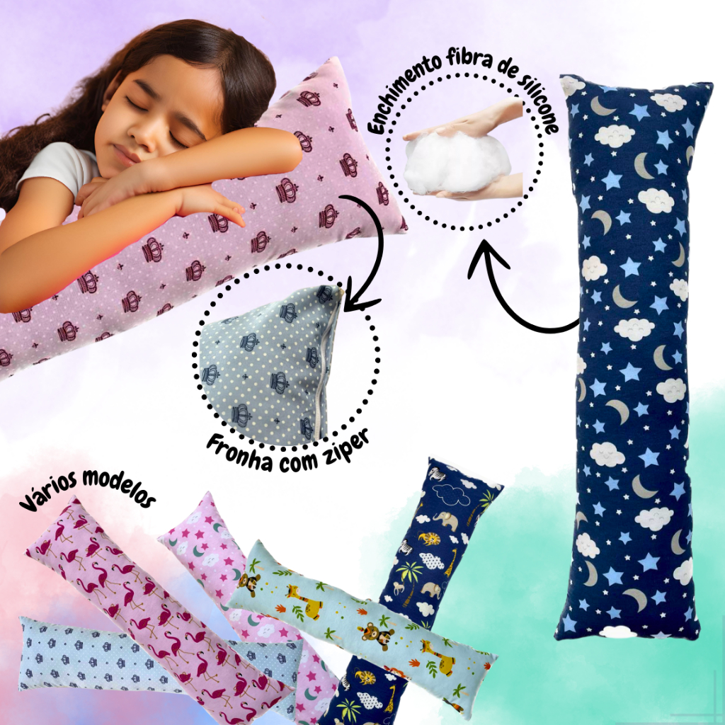 Travesseiro de corpo Xuxão Infantil e Adulto 90 cm x 30 cm ou Fronha Avulsa c/ ziper Leia o Anuncio