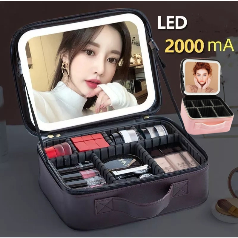 Kit Maleta Maquiagem completo Profissional Com Espelho e Luz Led e paleta de maquiagem Moby
