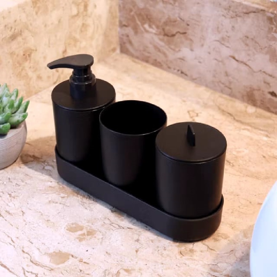 kit 4 Peças Conjunto Banheiro Lavabo Porta Sabonete Liquido Ecológico Sustentável Resistente E Forte