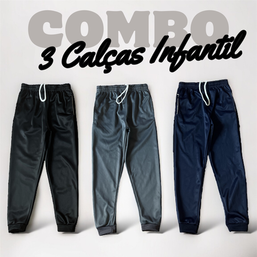 Kit 3 Calça Infantil Jogger Menino Forrada Juvenil Reforçada  2 Ao 8