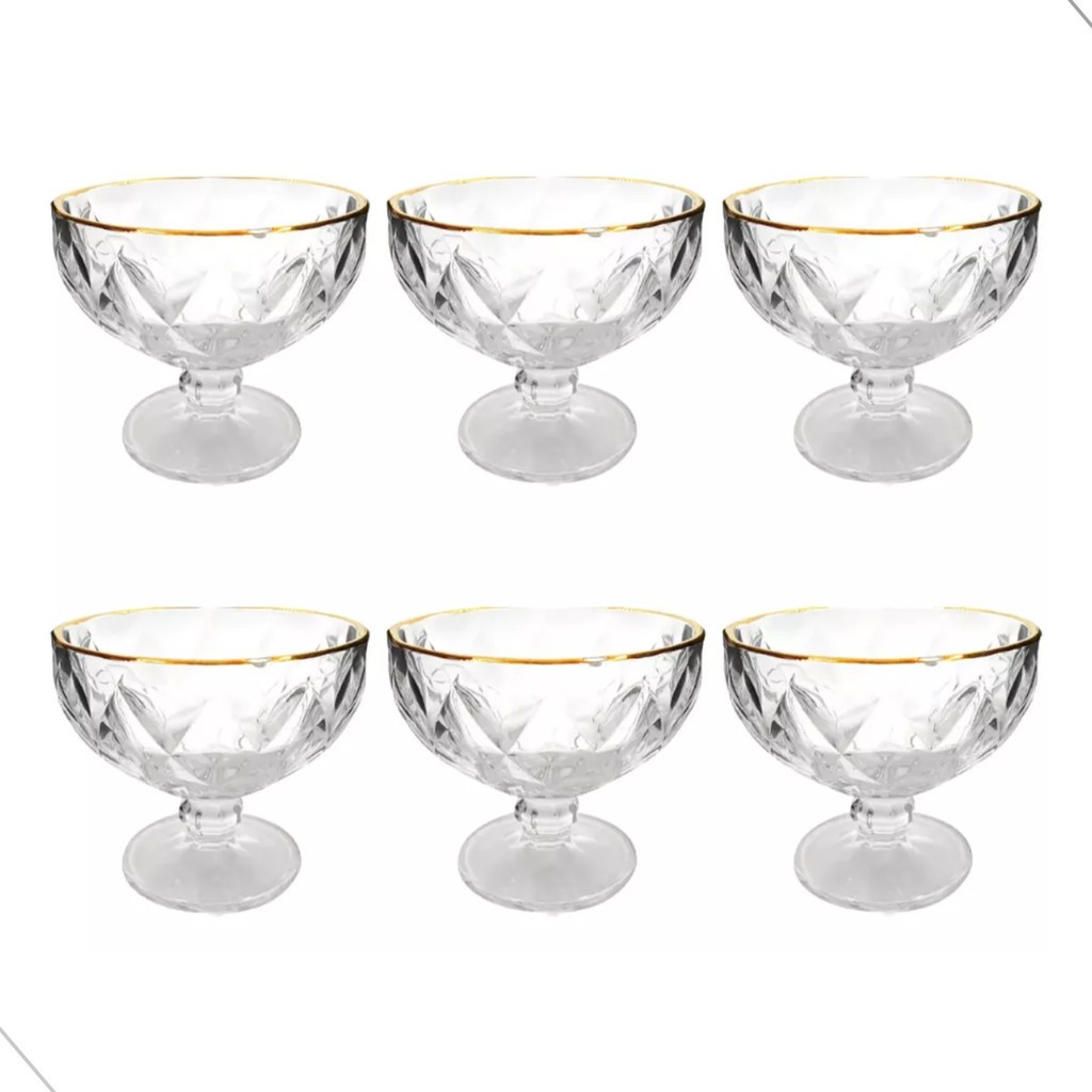 Jogo 6 Taças Diamante Bico De Jaca Diamond Sobremesa 310ml Fio de Ouro ESOLHA SEU MODELO