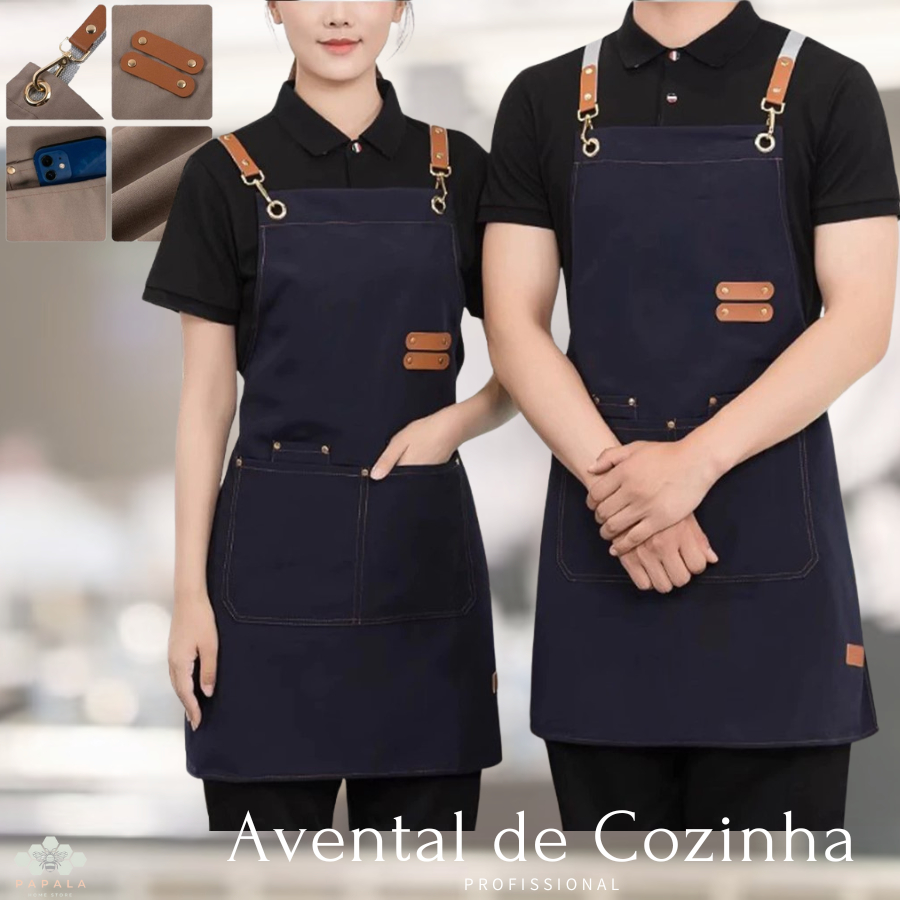 Avental de Cozinha Ajustável Com Botões Com Bolso Caseiro ou Profissional