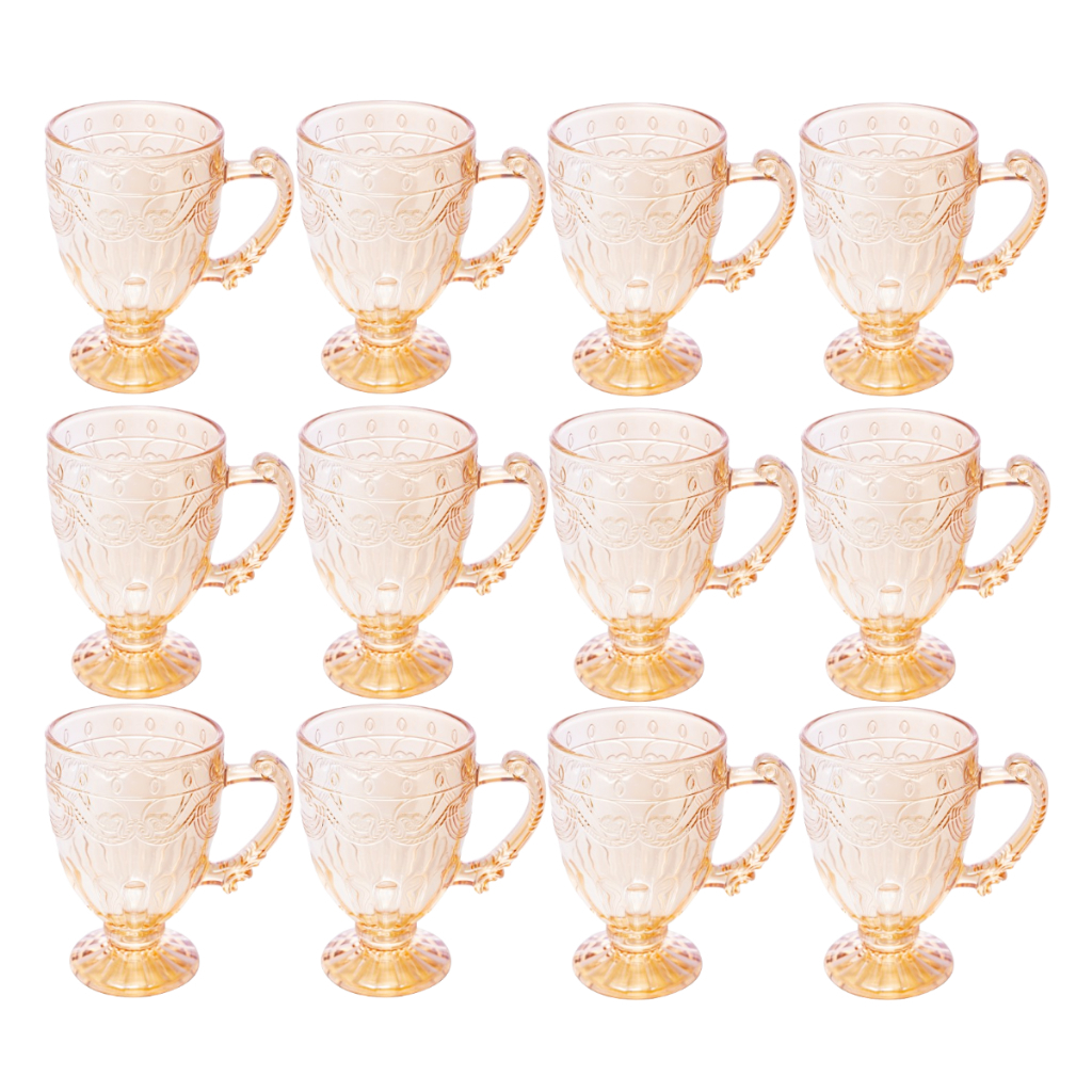 Conjunto 6 Canecas C/Pé Vidro Cristal Imperial Âmbar 190ml ke home