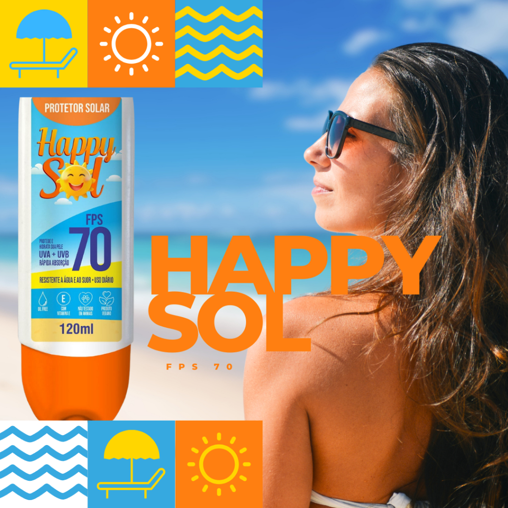 HAPPY SOL Protetor Solar 70 FPS 120 ml com toque seco