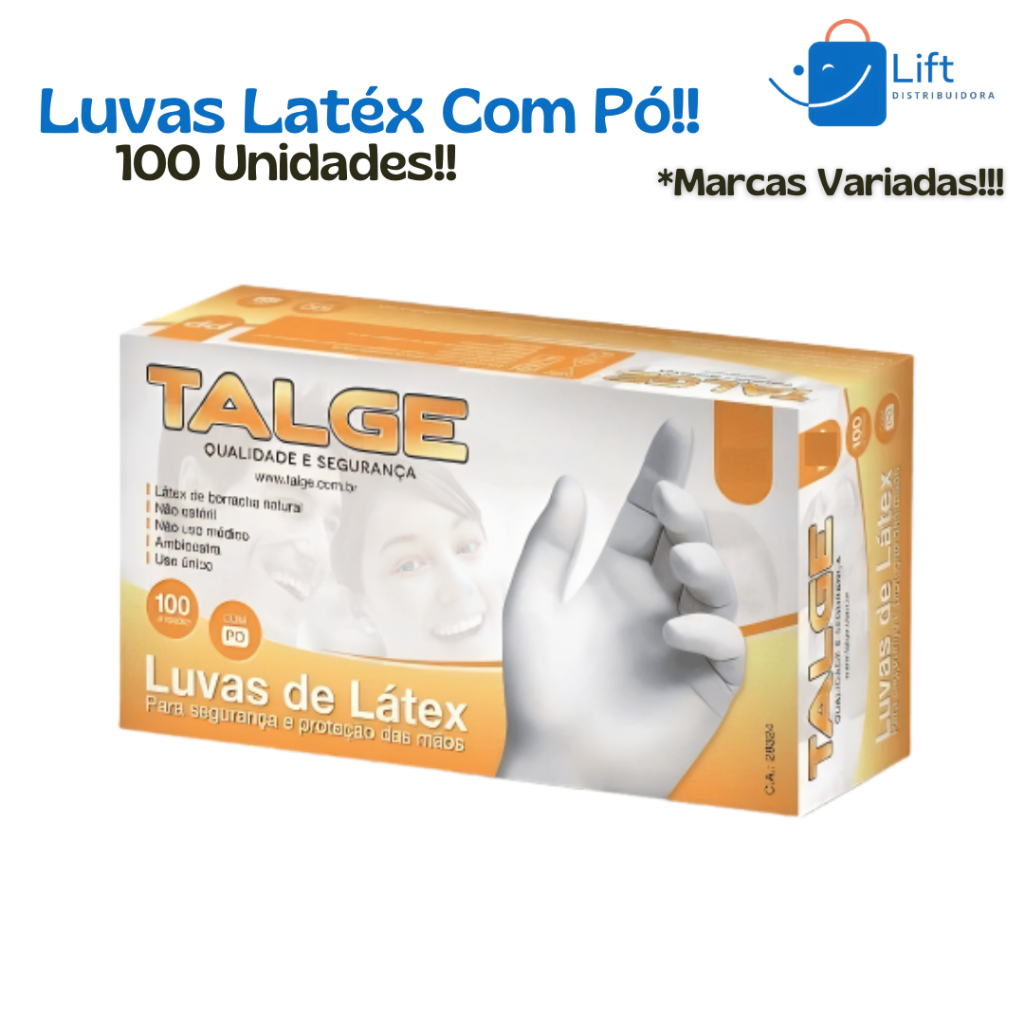 100 Luva Látex Profissional Com Pó Descartável Tamanho PP, P, M, G