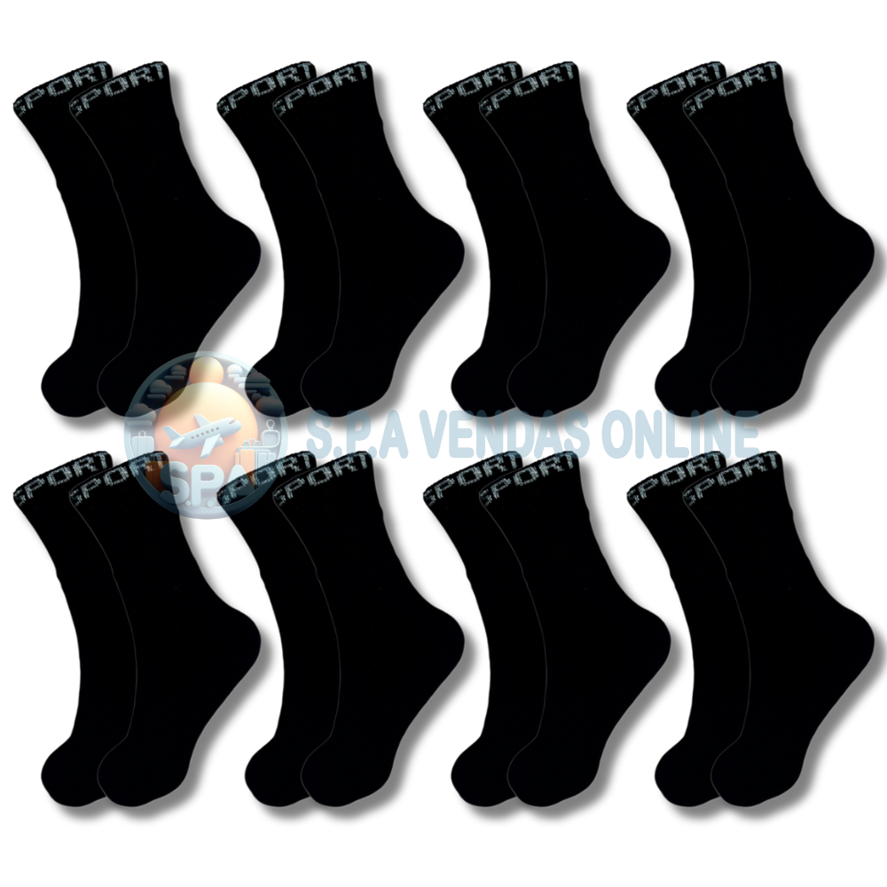 kit de 3/6/9/12/15 e 18 pares meia SPORT PRETA 100% algodão grossa alta qualidade cano alto