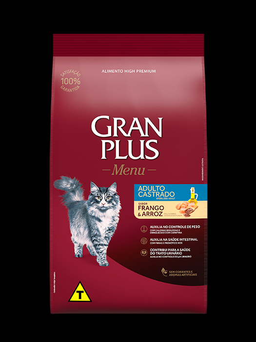 Ração GranPlus Menu Gatos Castrados Frango e Arroz 10,1kg