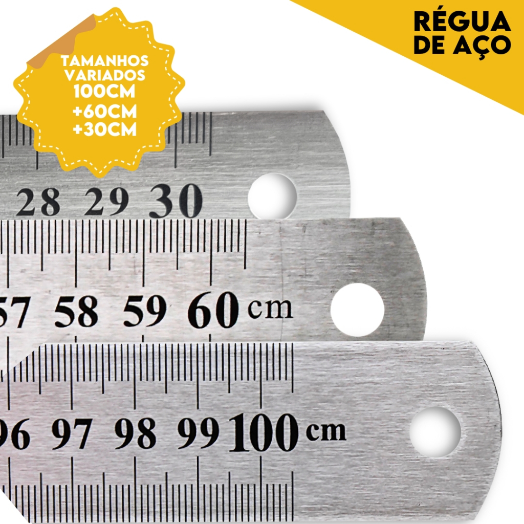 Régua De Metal - Aço Inox - Patchwork - 30 Cm/ 60 Cm/ 1 Metro - Mazzal