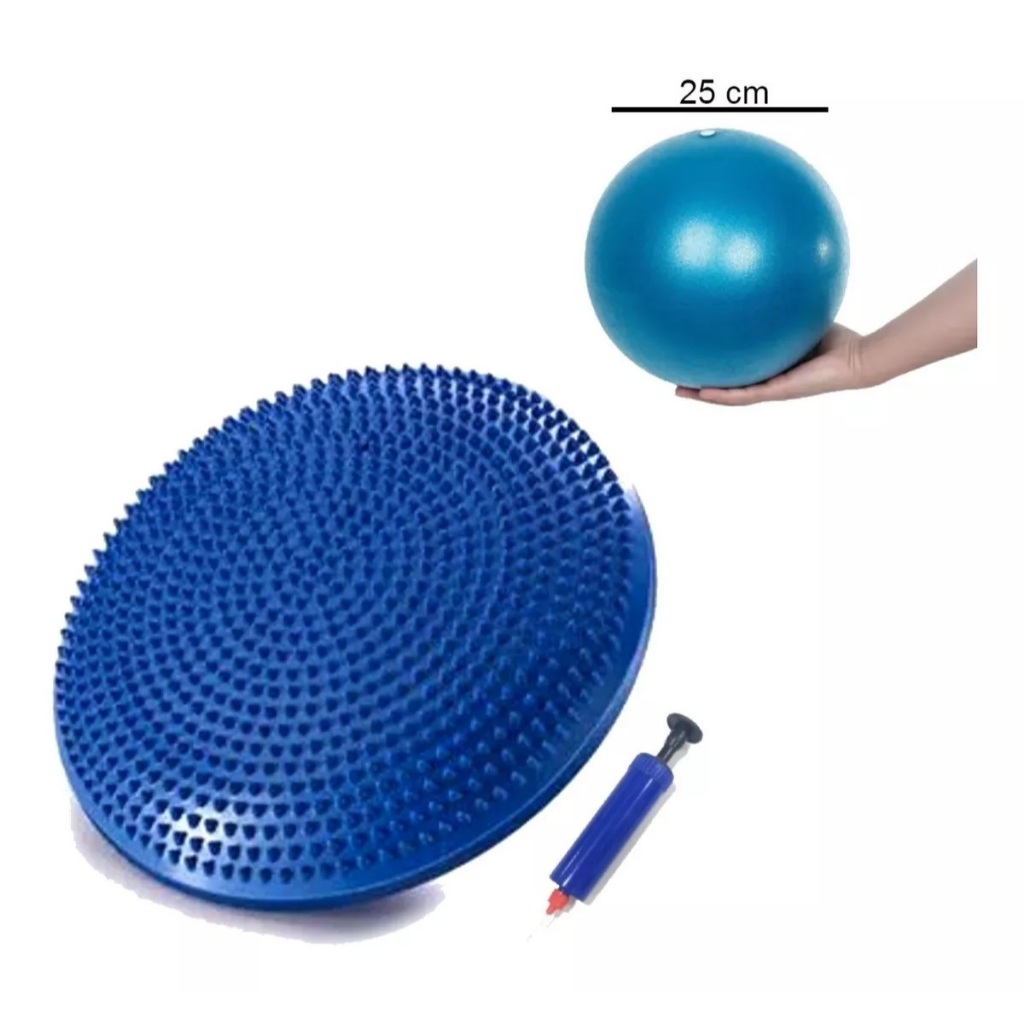 Kit Pilates Yoga - Disco de Equilíbrio + Bola Overball 25 cm com Bomba