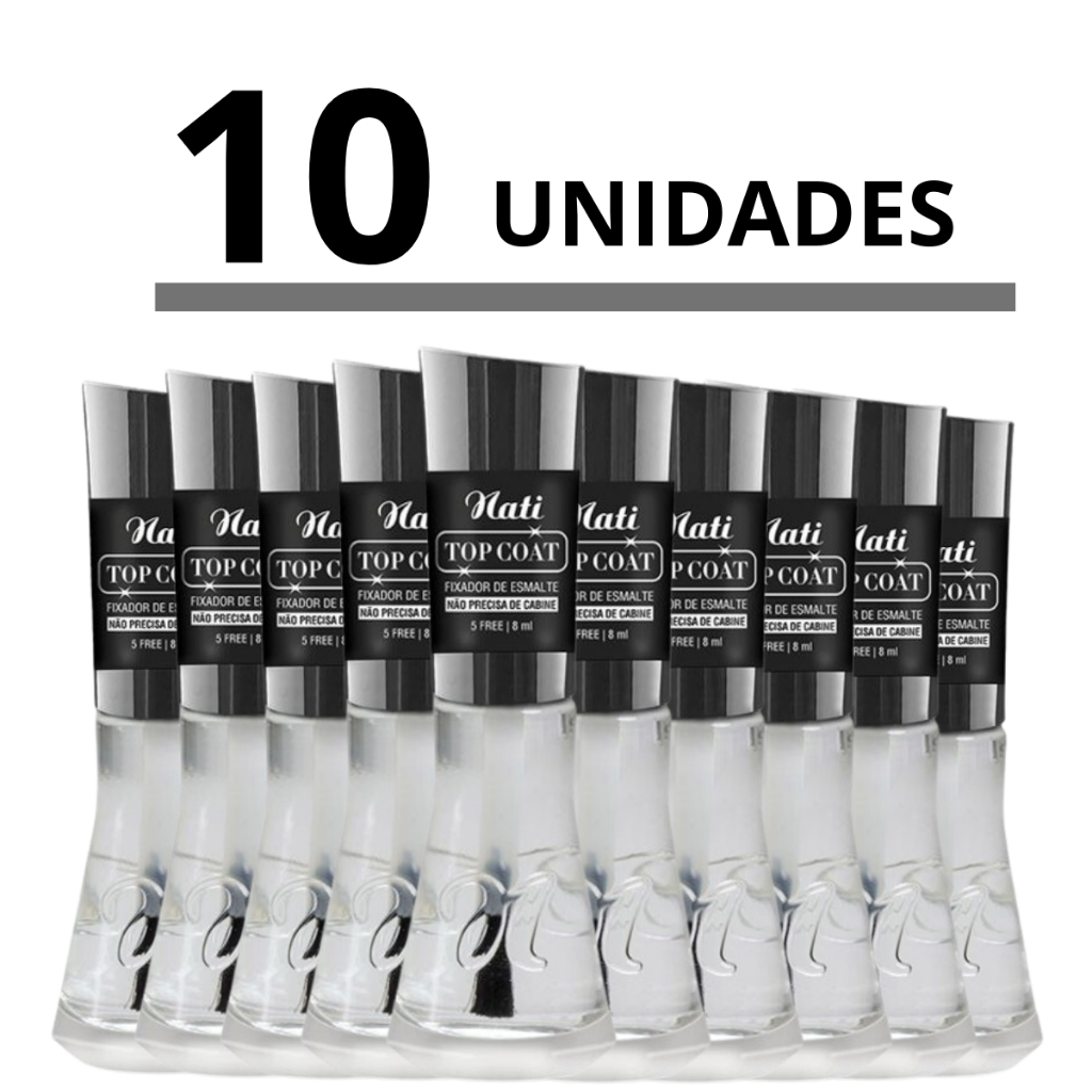 Kit de Esmaltes Nati Top Coat Fixador Base Extra Brilho Finalizador Longa Duração Mais Vendidos