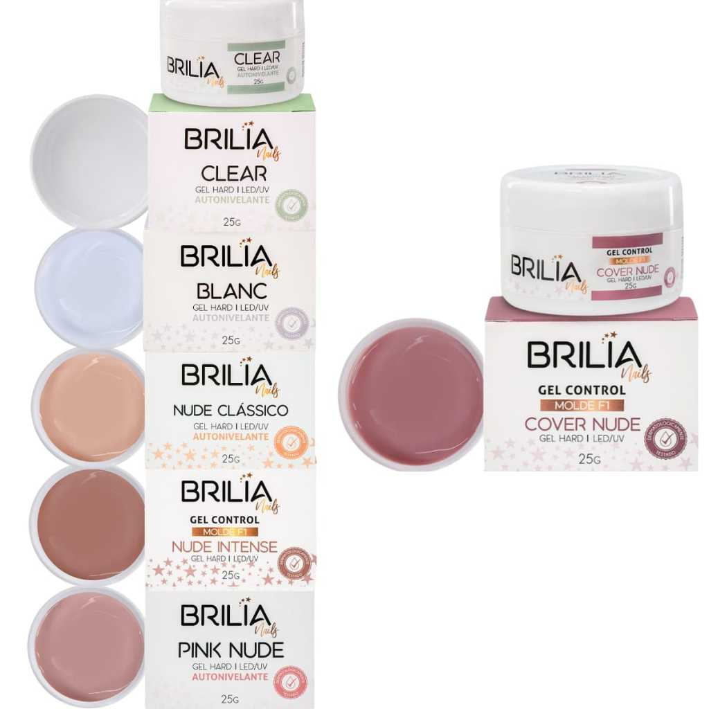 Brilia Nails Gel Construtor Alongamento Unhas Cabine Led/Uv Control Molde F1 Autonivelante - Escolha