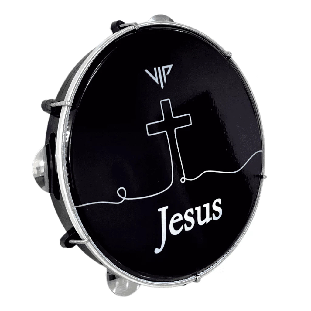 Pandeiro Profissional 10 Pol Pele Leitosa Preto Vip Jesus P10-JESUS1-SP - 60166