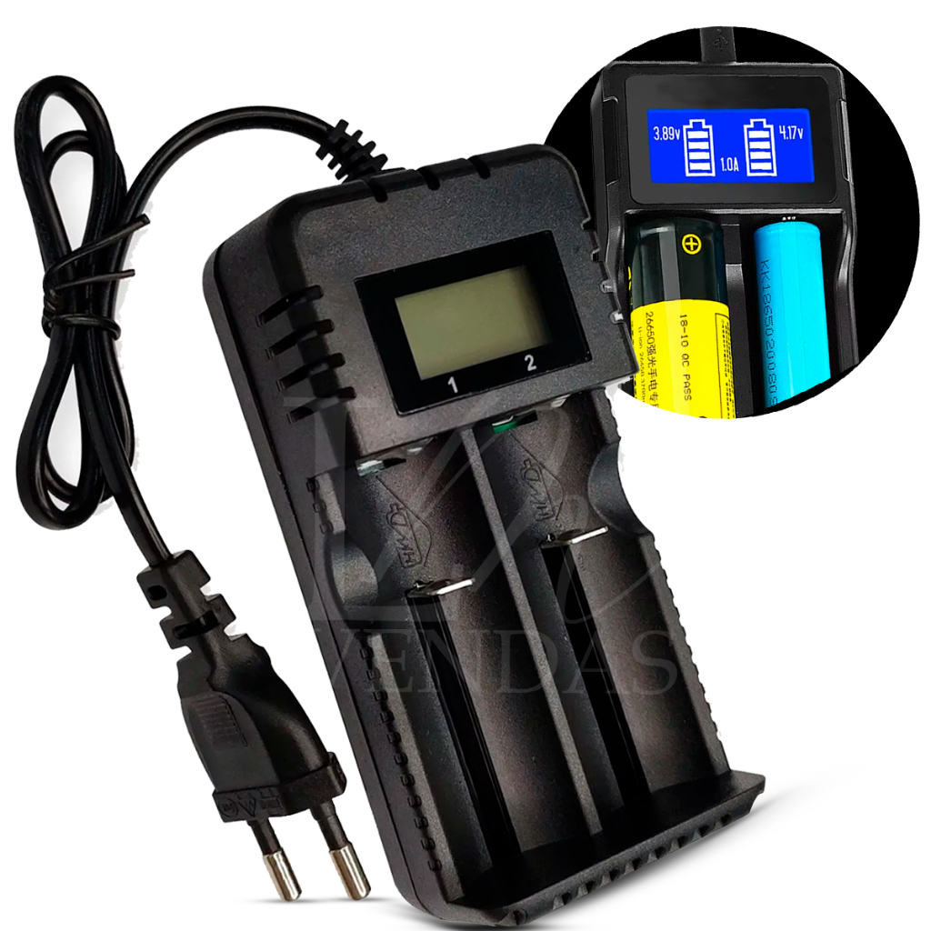 Carregador De Bateria Duplo Bivolt Com Visor Led Universal Pilhas 3.7 4.2 Lanterna 18650 26650 16340