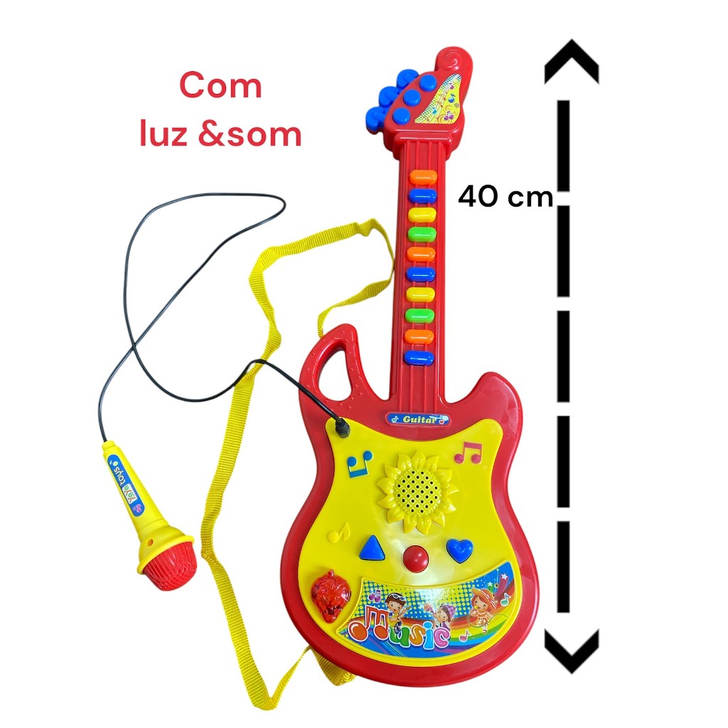 GUITARRA Musical Infantil Com Microfone Luz e Som Para Criança