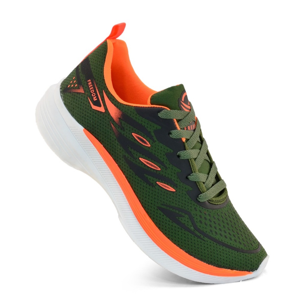 TENIS MASCULINO CORRIDA CAMINHADA TREINO LEVE FREEDOM VERDE LARANJA LANCAMENTO