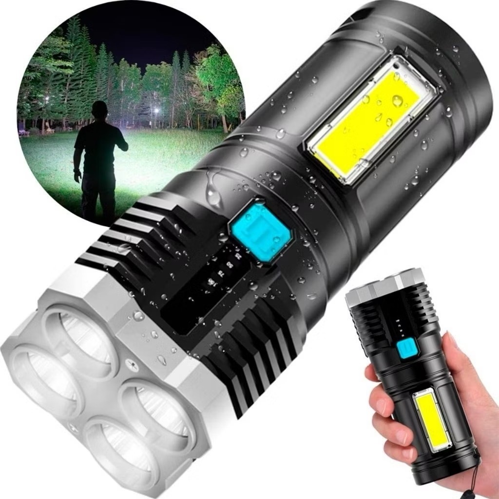 Lanterna Led Prova Dágua 4 Núcleos Potente Usb Recarregável