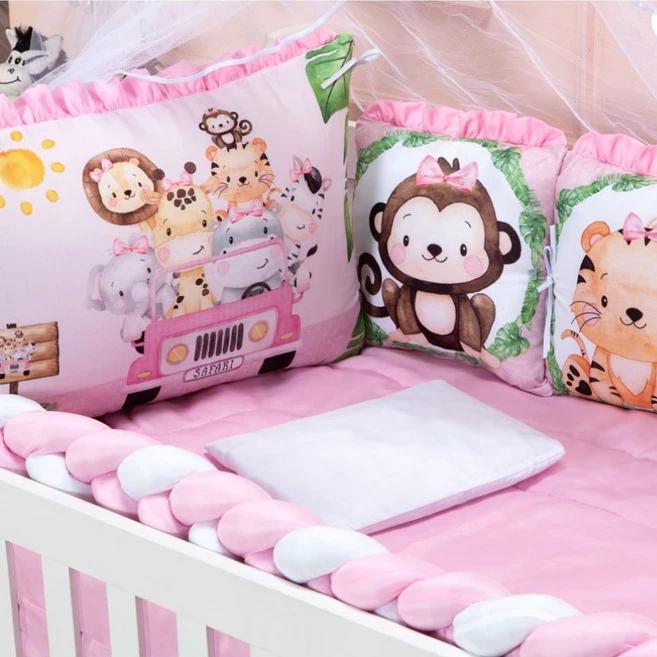 Kit Protetor de Berço Menina Almofadinha 12 Peças Completo Padrão Americano Nacional Qualidade