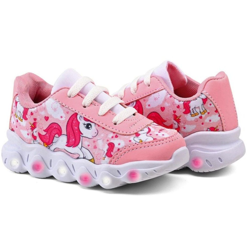 Tênis Infantil Menina Unicórnio Com Led Super Macio e Leve Lançamento