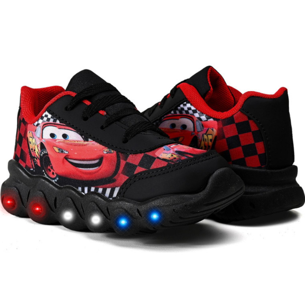 Tênis Infantil Menino Relâmpago McQueen Com Led Pisou Piscou Super Confortável Lançamento