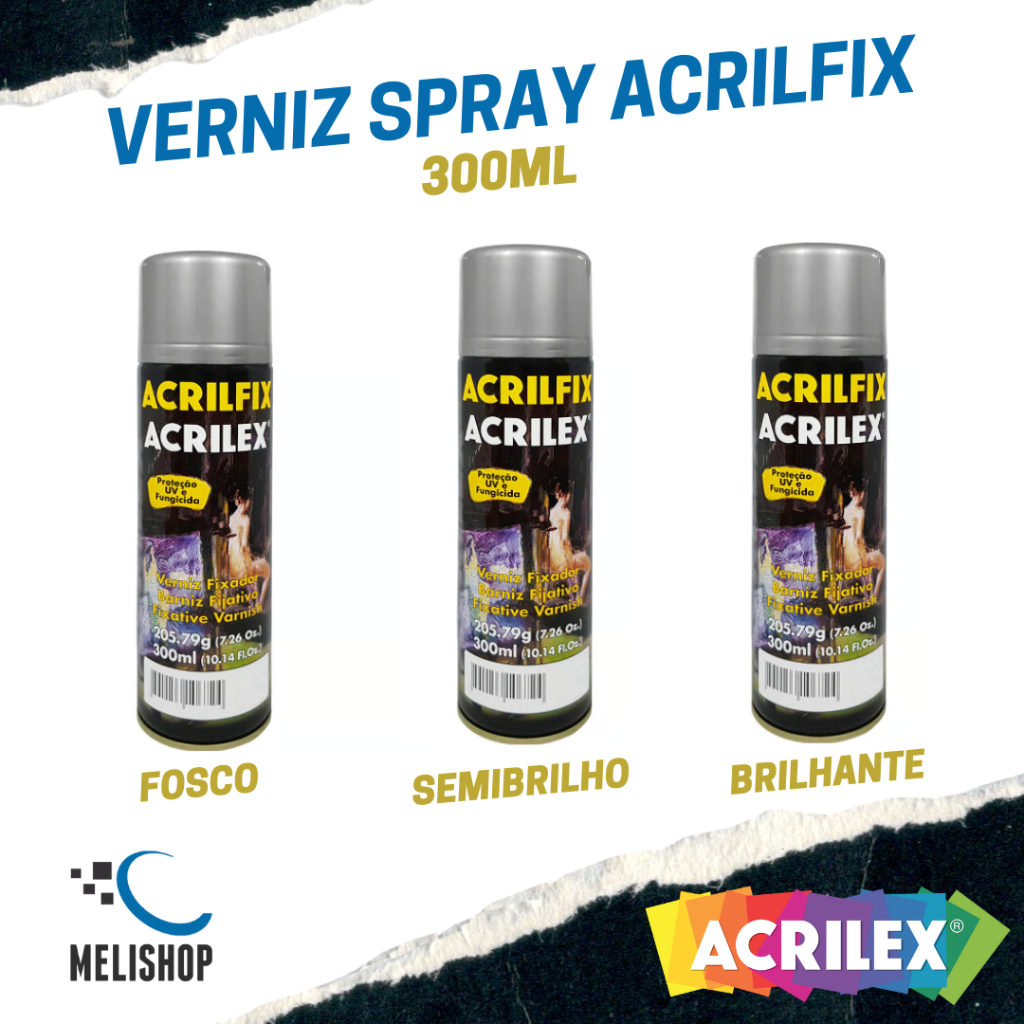 Verniz Spray Semibrilho Fosco Brilhante Acrilfix Original Acrilex Fixador - 300ml