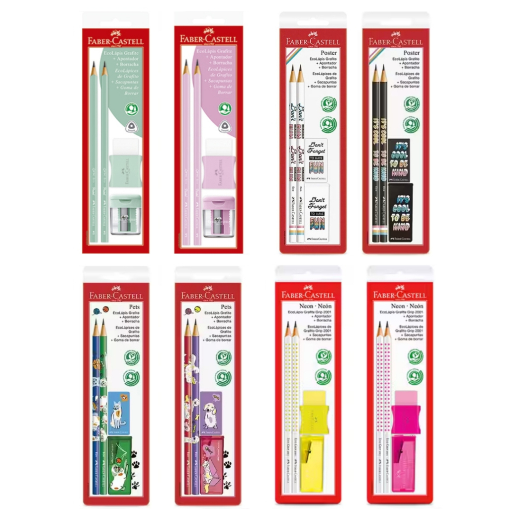 Kit Escolar Faber - Castell Ecolápis Lápis  + Apontador + Borracha
