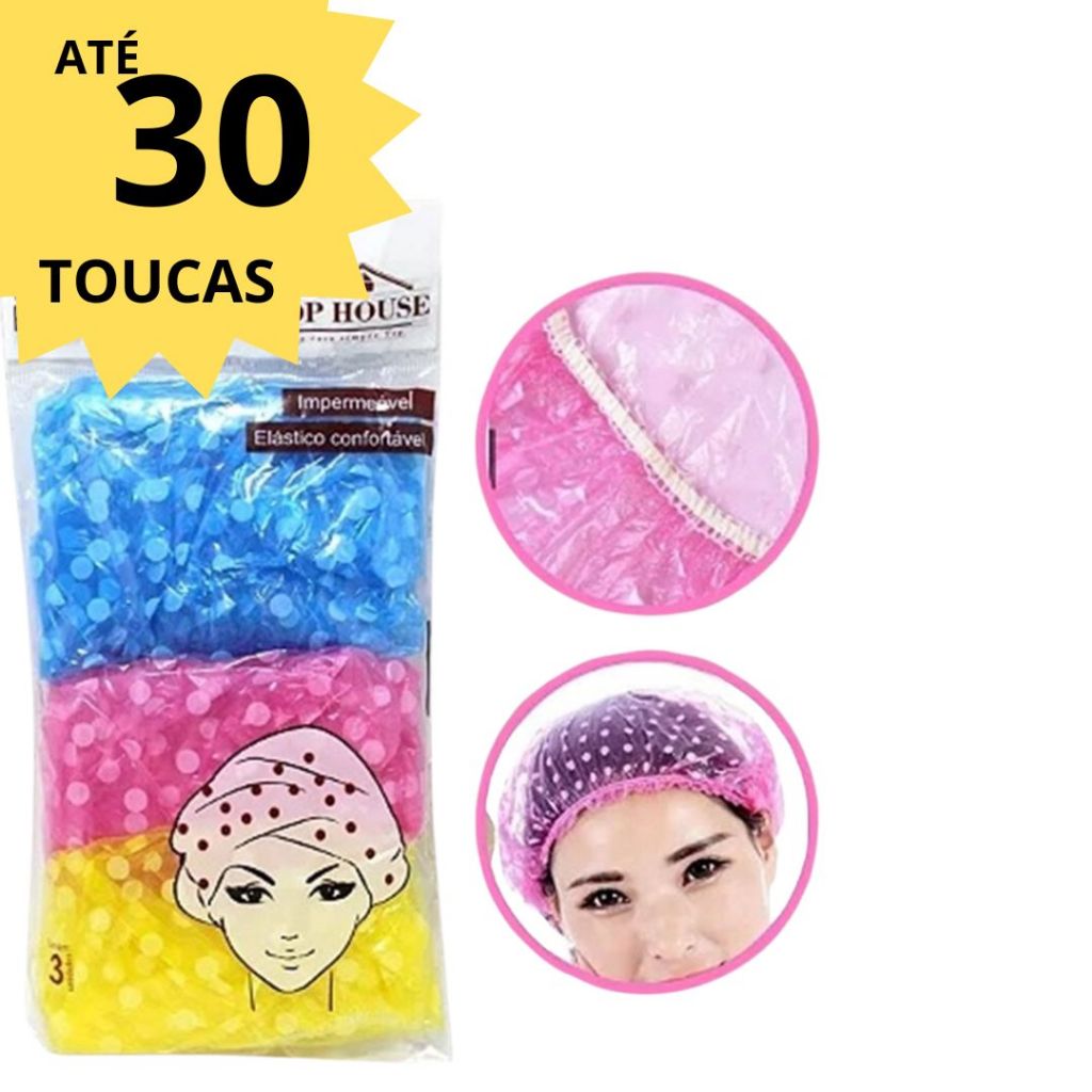 Kit até 30 Touca Plástica de Cabelo para Banho