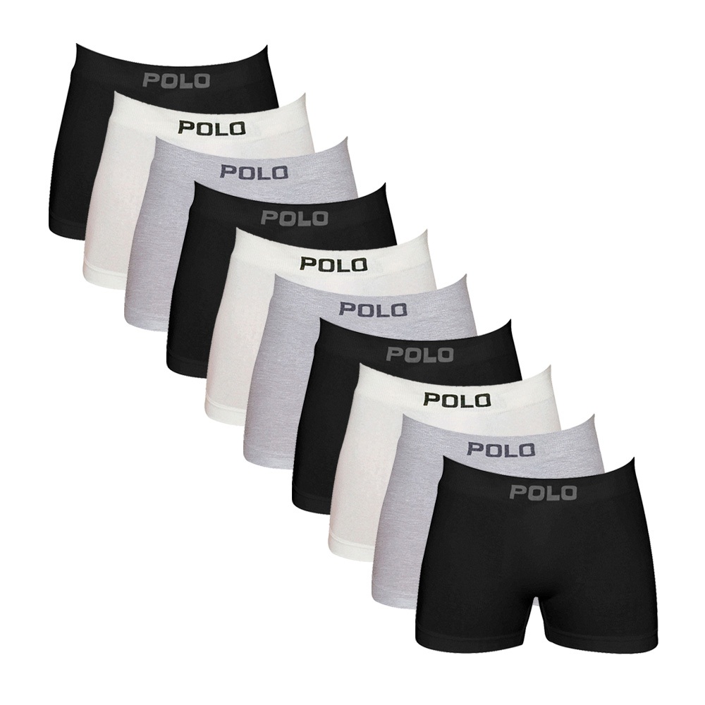 Kit 10 Cuecas de Algodão Polo 781 Boxer Sem Costura Sortida