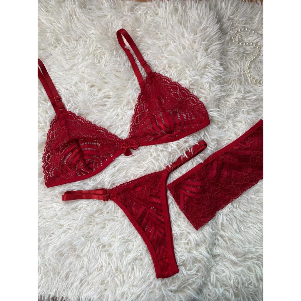 Conjunto suzy de renda sem bojo acompanha 1 perneira lingerie sexy