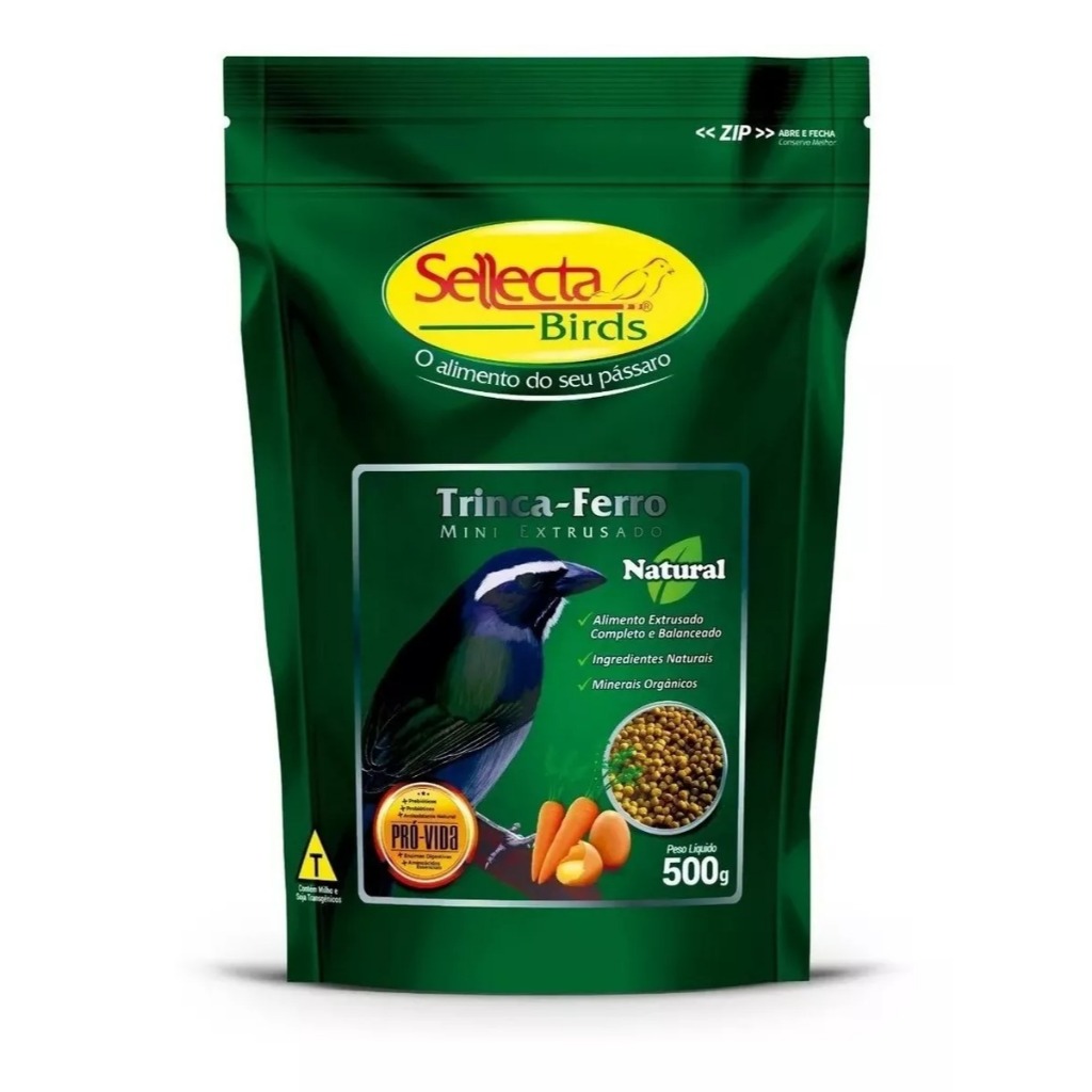 Ração Sellecta Trinca Ferro Natural Mini Extrusado 500g Alimento para Pássaros