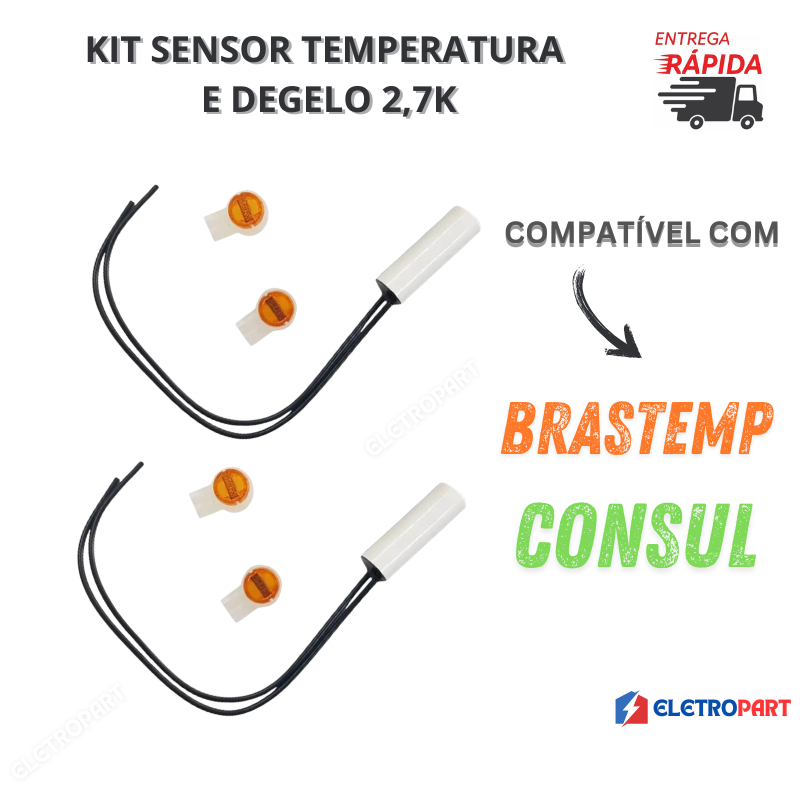 kit 2 Sensor Geladeira 2,7k Temperatura E Degelo Para Brastemp Consul