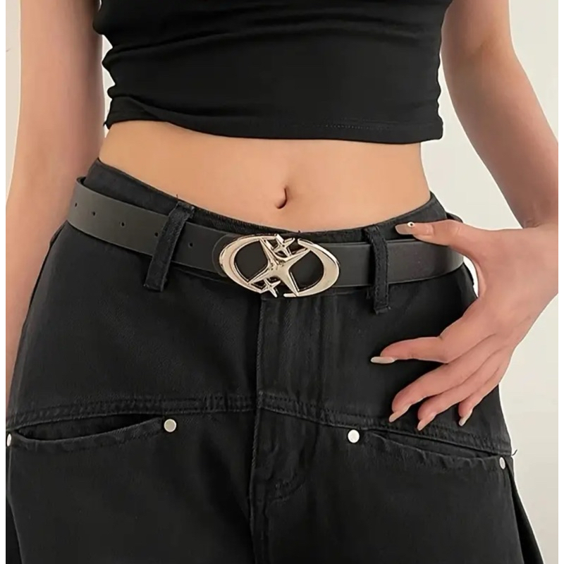 Cinto De Fivela Estrela Metálica Oval Simples E Casual Ideal Para Jeans masculino Mulheres punk hip-hop’s clássicos Y2K