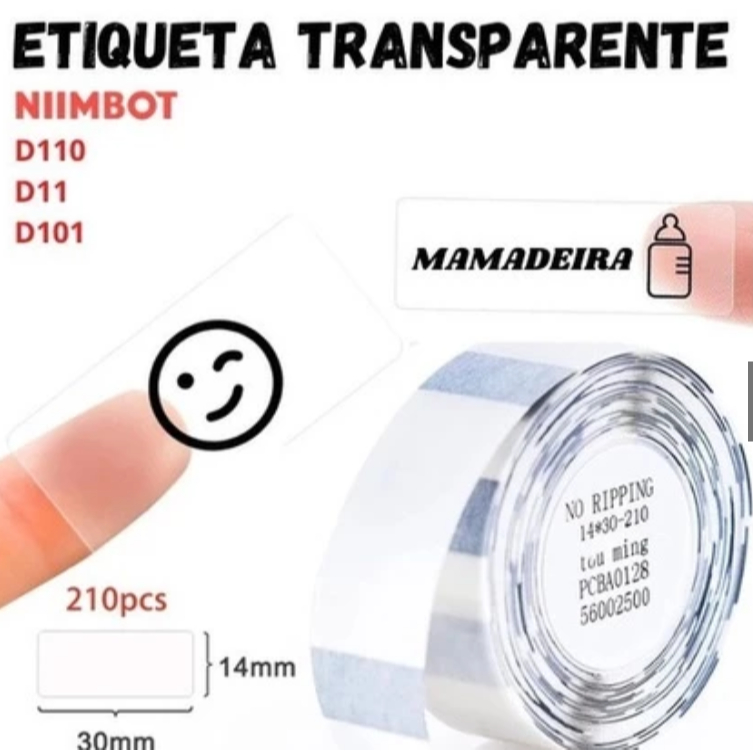 Etiqueta Transparente Niimbot D110 D101 D11 14x30mm 210pçs