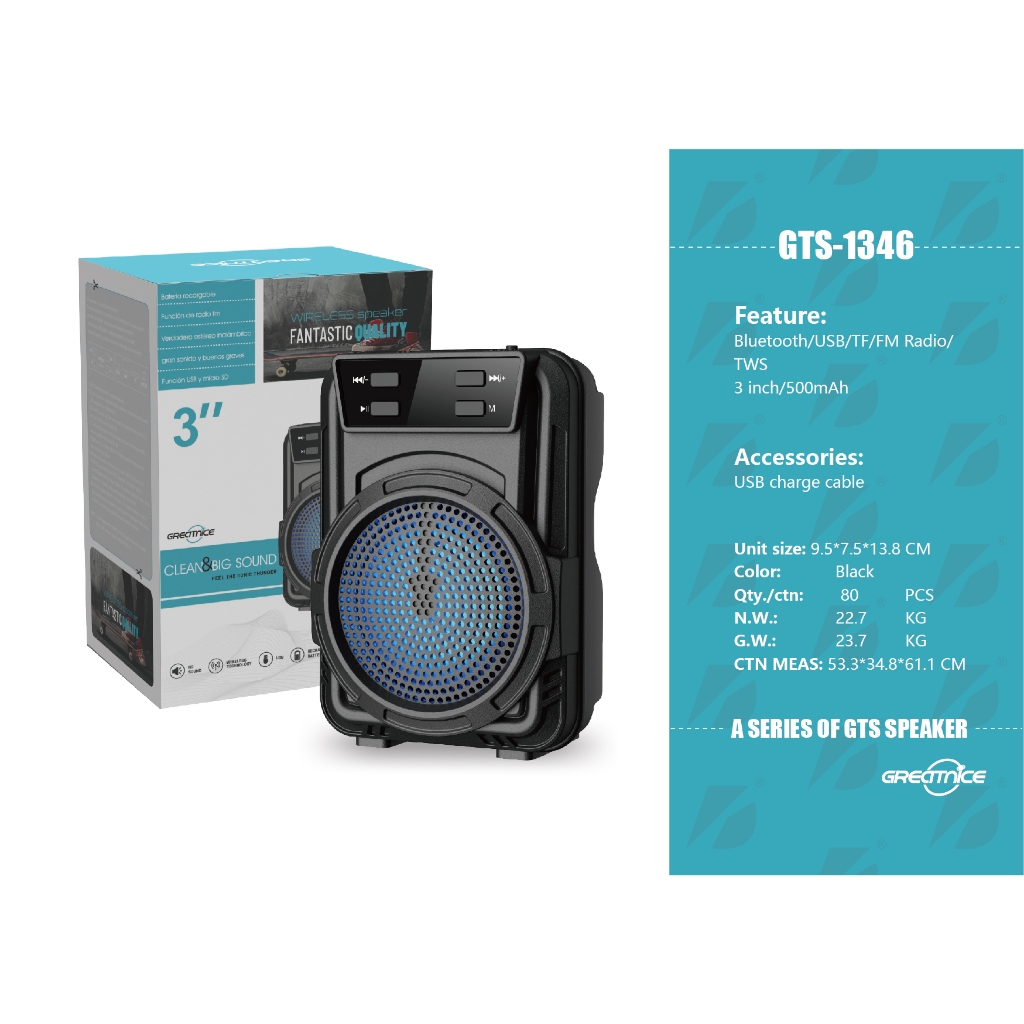 Caixa de som GTS-1346 led recarregável FM