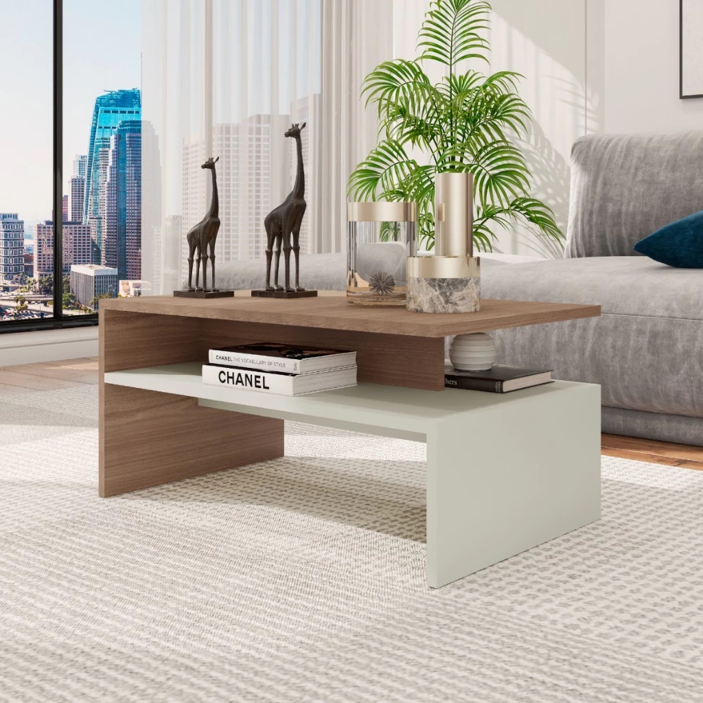 Mesa de centro sala moderna com 2 andares Giovana casa e escritório