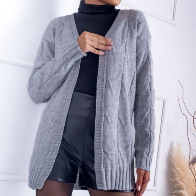 Cardigan Tricot Kimono Trico Casaco Tranças Frio Inverno Feminino Longo Elegante Manga Longa