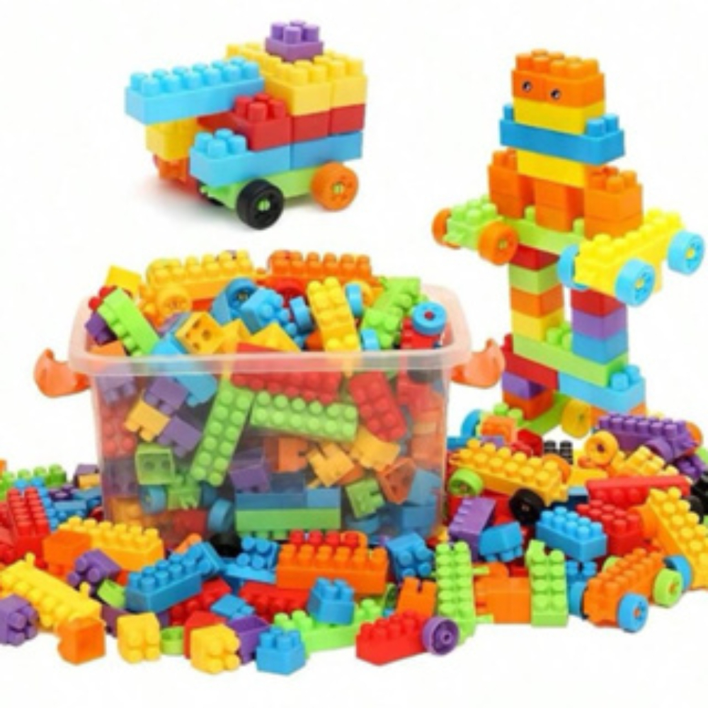 Blocos Com 280 Peças Super Coloridas Monta Monta Educativos Para Sua Criança Brincar + Rodinhas Carrinho