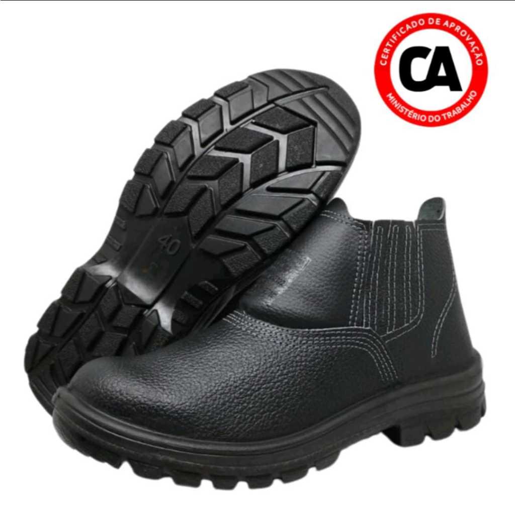 Bota De Segurança Com C.A Em couro Bico PVC Unissex Butina Cano Medio