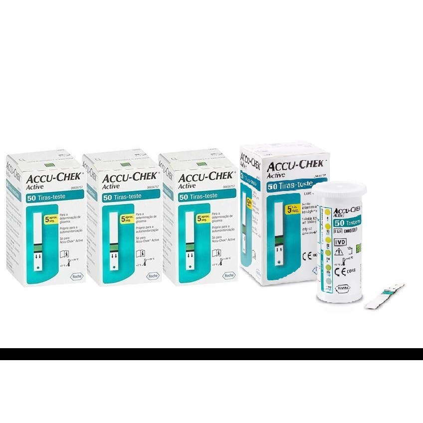KIT Accu chek Active Fitas Tiras de Glicemia 4 Caixas C/ 50 Unidades ( 200 Tiras)