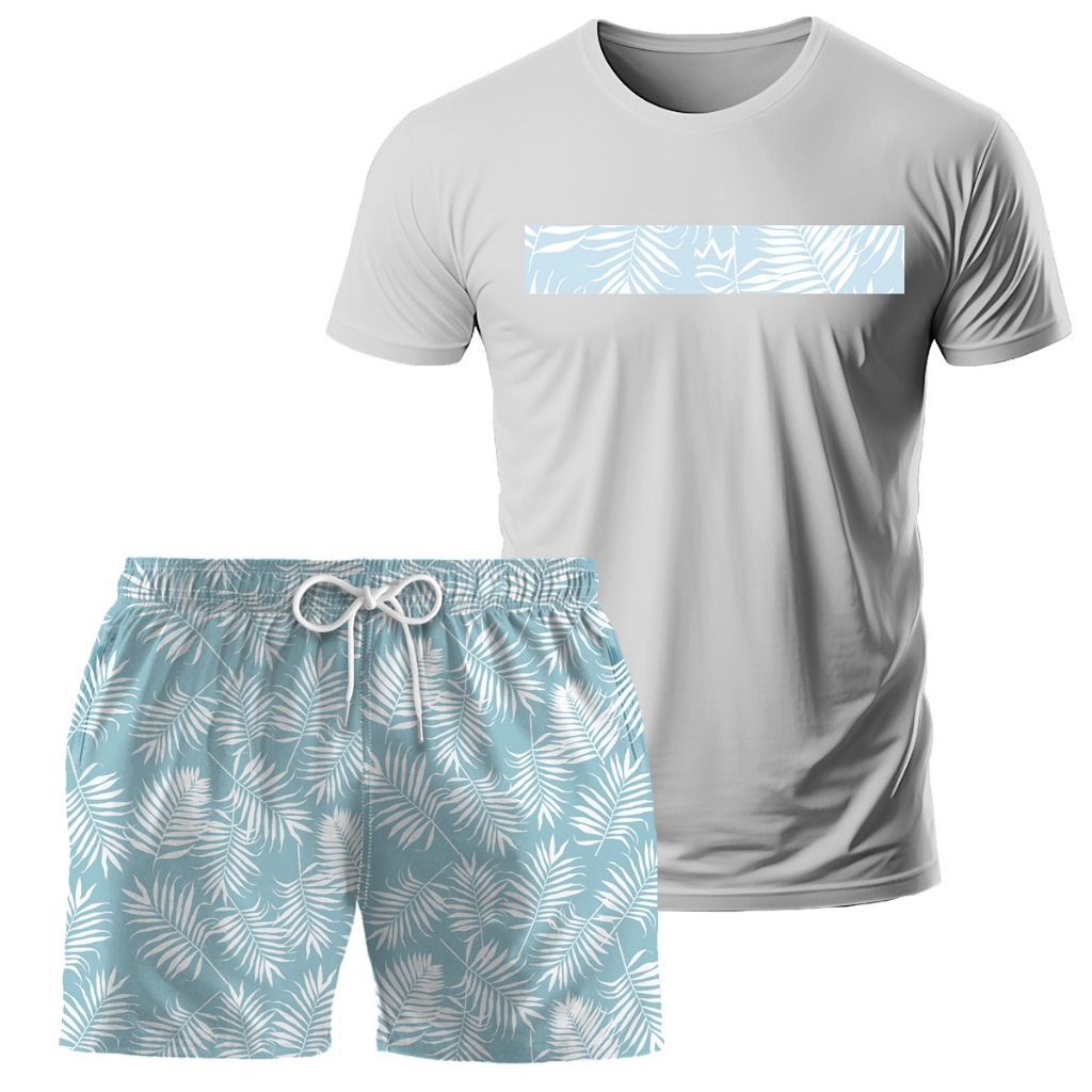 Kit Camiseta Algodão e Short Tactel Conjunto Dulk Masculino Moda Praia